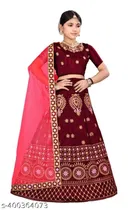 Satin Embroidered Lehenga with Choli & Dupatta for Girls 