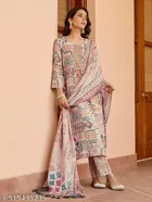 Cotton Printed Kurta With Paint & Dupatta Set for Women, Multicolour 