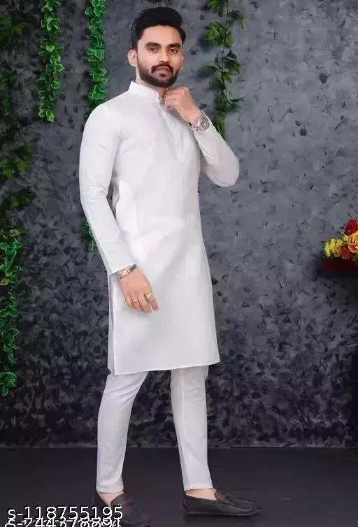Mandarin Neck Kurta for Men (White, XXXL)