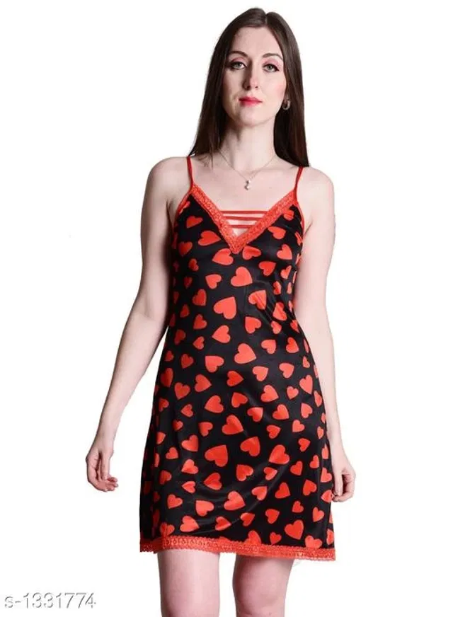 Satin Nightdress Set for Women (Orange, L)