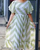 Georgette Half Sleeves Dress for Women (Mint Green & White, M)