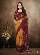 Art Silk Printed Saree for Women, Mustard 