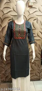Rayon Slub Embroidered Kurti for Women 
