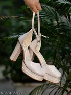 [102] Cream Solid Square Toe Block Sandals for Women 