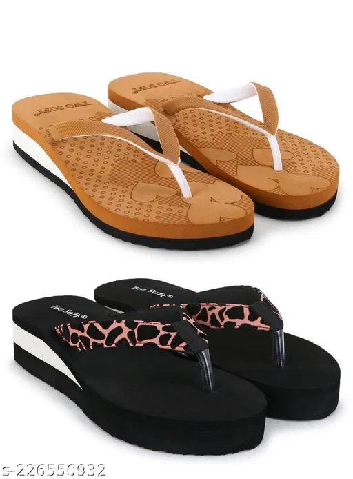 EVA Flip-flops for Women (Khaki, 7) Pack of 2