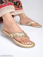Shoetopia Golden Embellished Flat Sandals 