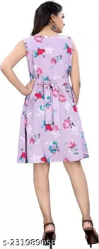 Crepe Printed Flared Dress for Women 