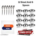 Stainless Steel 12 Pcs Bowls with 6 Pcs Spoon 