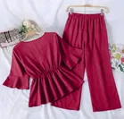 Poly Crepe Solid Clothing Set foor Girls, Red 