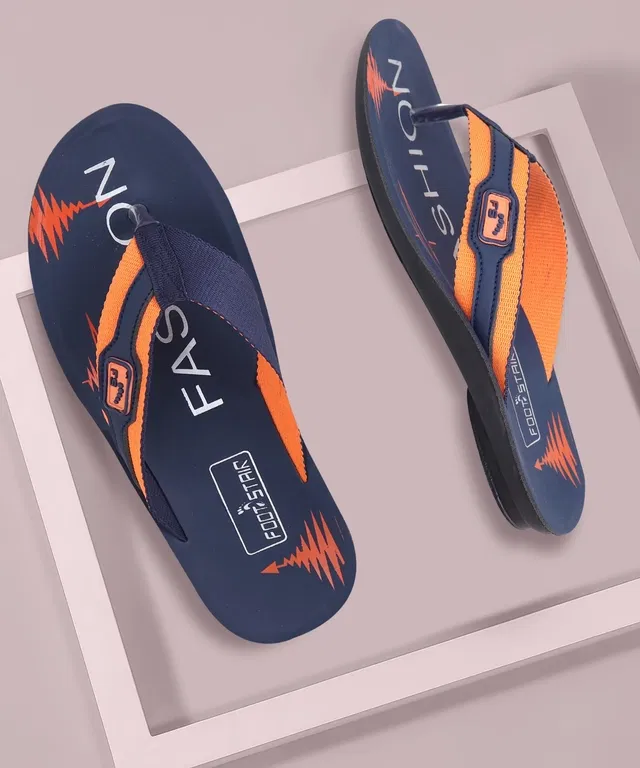 Slippers for Men (Orange & Navy Blue, 6)