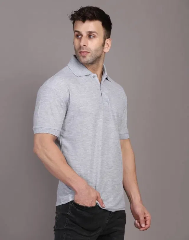 Solid Polo T-Shirt for Men (Grey, M)