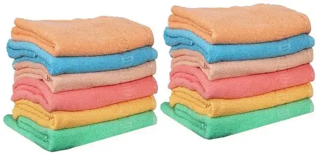 Cotton Super Absorbent Antibacterial Face & Hand Towels (Pack of 12) (Multicolor, 14x21 inches)