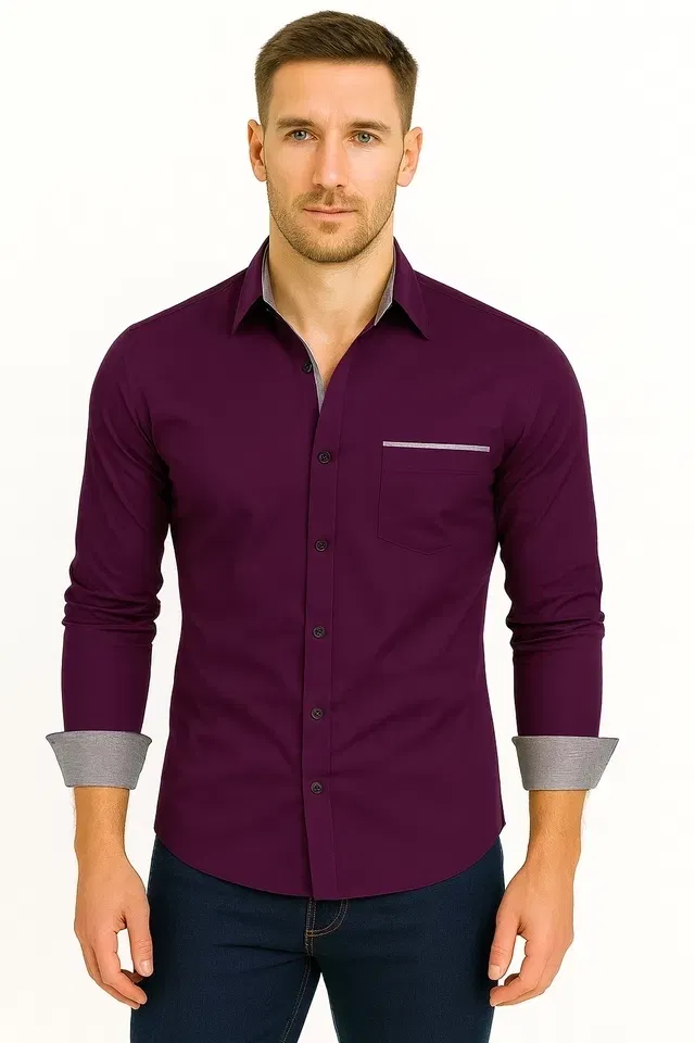 Men's Solid Full Sleeve Shirt (Purple, XXL)