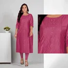 Cotton Silk Embroidered Kurti for Women & Girls, Pink 