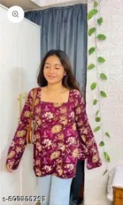 Rayon Printed Short Kurti for Women, Maroon 