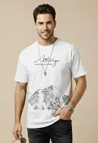 Polyester Printed T-shirt for Men, White 