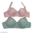 Cotton Solid Bra for Women & Girls, Multicolour, Pack of 2 