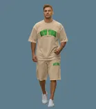 Polyester Printed T-shirt With Matching Shorts, Beige 