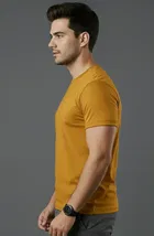 Polyester Round Neck T-shirt For Men, Mustard 
