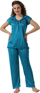 Satin Solid Nightsuit Set for Women 