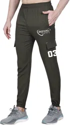 Polyester Blend Printed Regular Fir Trackpants for Men (Olive, 28)