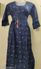 Cotton Printed Gown for Women (Navy Blue, M)