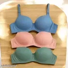 Cotton Solid Bra for Women & Girls, Multicolour, Pack of 3 