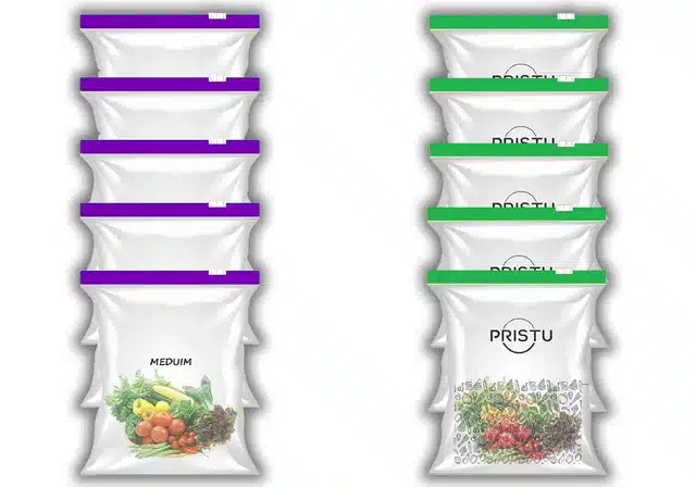 Ziplock Food Storage Pouch for Fridge (Pack of 10, 9x10 Inches) (Purple & Green)