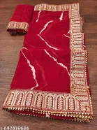Georgette Solid Saree for Women, Red 