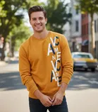 Fleece Printed Hoodie For Men, Yellow 