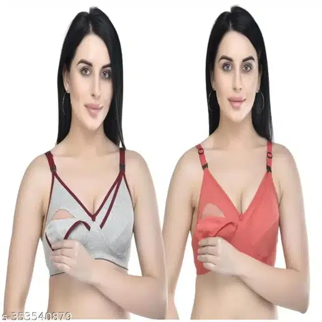 Cotton Blend Feeding Bra for Women (Assorted, 40C) (Pack of 2)