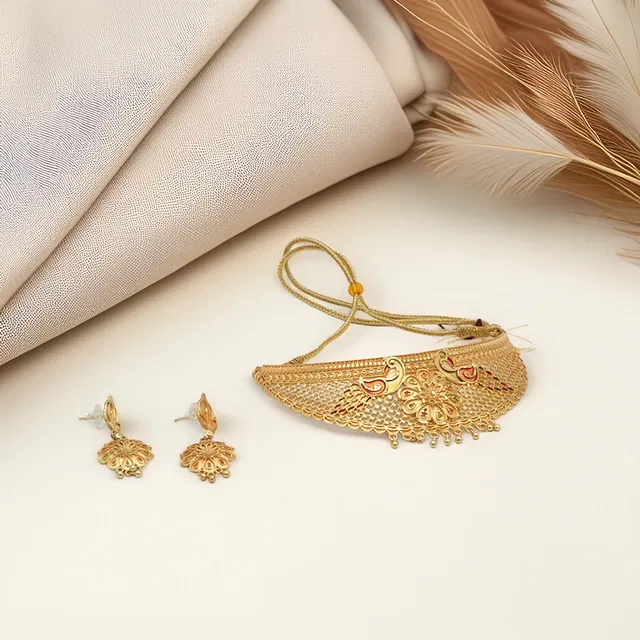Gold Plated Necklace with Earrings Set for Women (Gold, Set of 1)