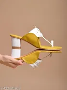 Shoetopia Yellow Open Toe Heel Sandals 