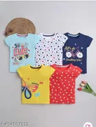 Hosiery Cotton Printed T-Shirt for Kids, Multicolor, Pack of 5 