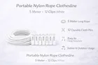 Portable Nylon Rope Clothesline 5 Meter + 12 Clips White