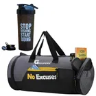 Polyester Duffle Gym Bag with Sipper Bottle (700 ml) for Men & Women (Black & Grey, Set of 2)