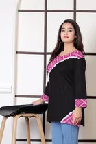 Viscose Rayon Colorblocked Short Kurti for Women 