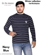 Woolen Striped Sweater for Men (Navy Blue, M)