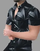 Cotton Half Sleeves Printed Shirt for Men (Black & Grey, S)