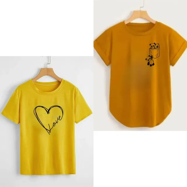 Cotton Blend Round Neck T-Shirt for Women (Multicolor, L) (Pack of 2)