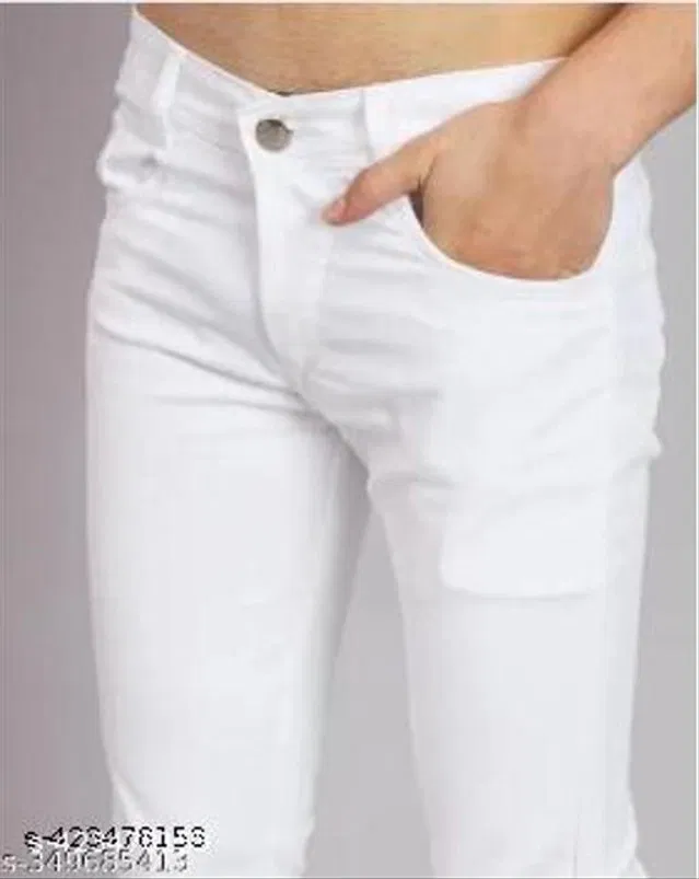 Denim Slim Fit Jeans for Men (White, 28)