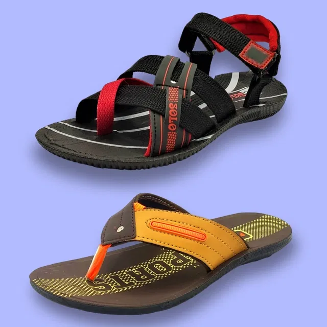 Slipper with Sandals for Men (Multicolor, 8) (Pack of 2)