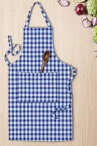 Krishna E Check Aprons  with Pocket Pack Of 2 Blue & Grey