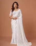 Net Solid Saree for Women 