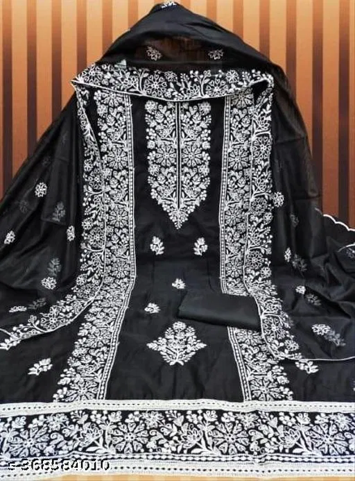Embroidered Floral Patiala Suits for Women (Black, Un Stitched)