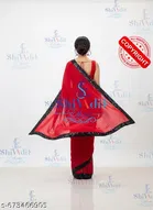 Georgette Zari Woven Saree For Women, Red