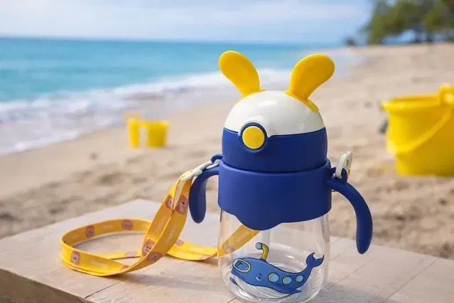 Bunny Anti-Leak BPA-Free Spill Proof Cap Closure (350ML) Kids Water Bottle Sipper And Strap for School Home and outdoor use - Blue