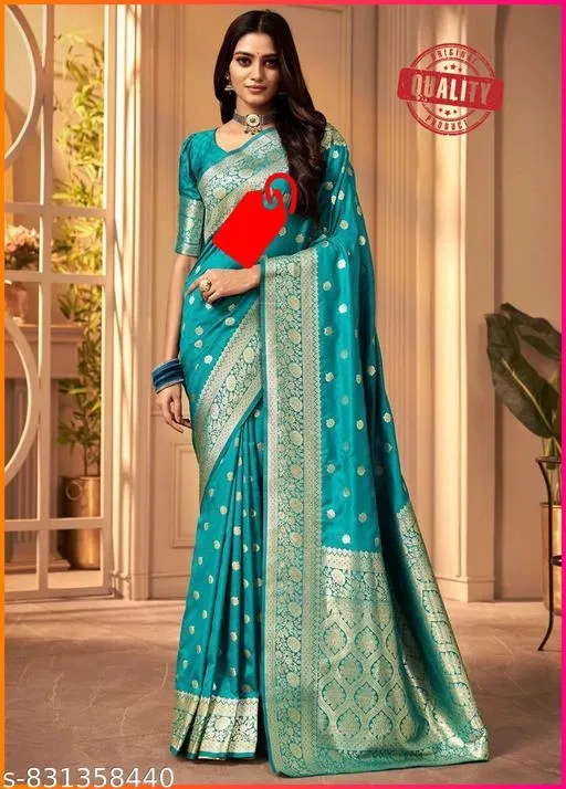 Kanjeevaram Saree with Zari Woven for Women (Blue, Free Size)