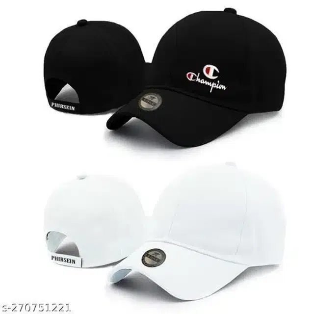 Cotton Cap for Men & Women (Black & White, Pack of 2)