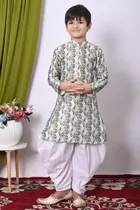 Dupion Silk Printed Kurta with Dhoti for Boys, Multicolor 